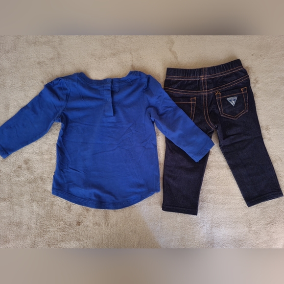 Guess Baby Girl Royal Blue Leopard Long Sleeve & Jean Leggings 12 Months - Picture 2 of 4